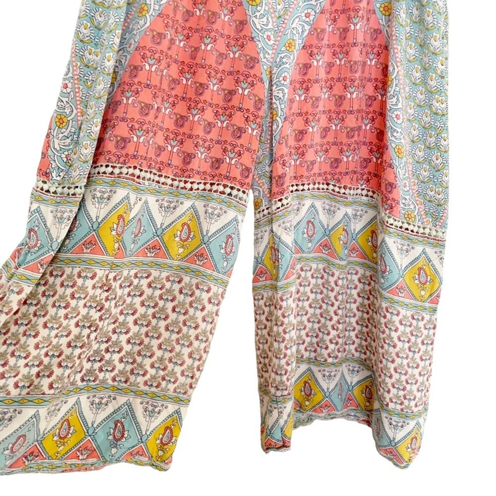 Z&L Europe Pastel Mixed Media Print Boho Cropped Palazzo Pants Large - Picture 2 of 7